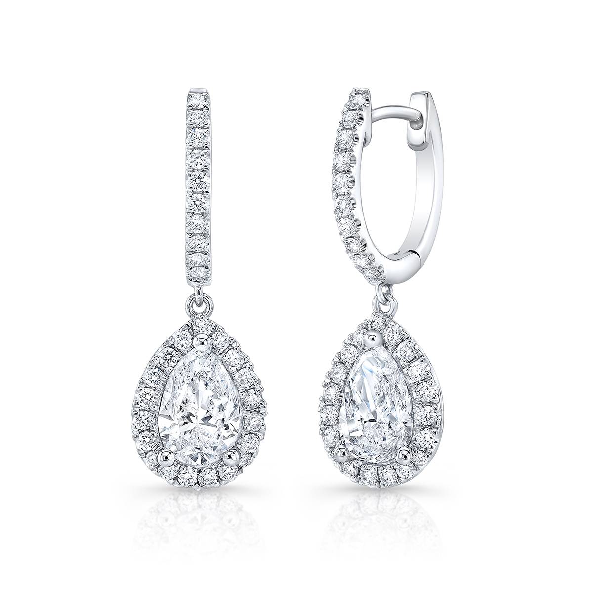 Halo Pear Shape Diamond Drop Earrings