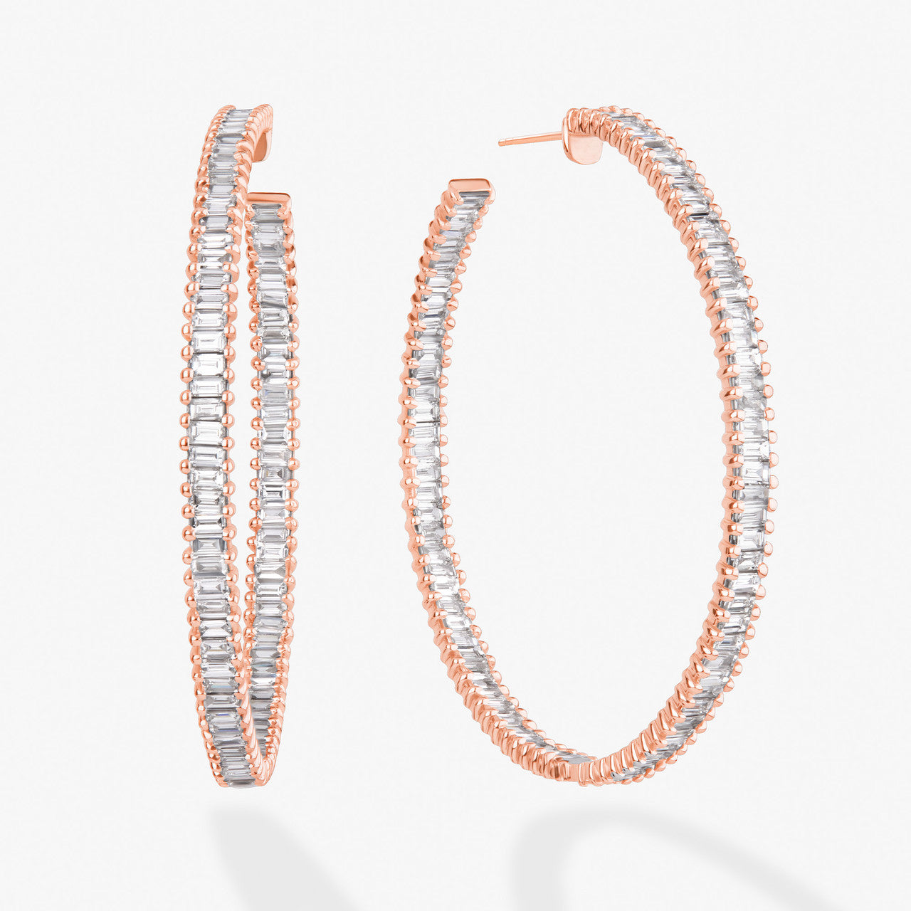 Rose Gold Baguette Hoops Earrings