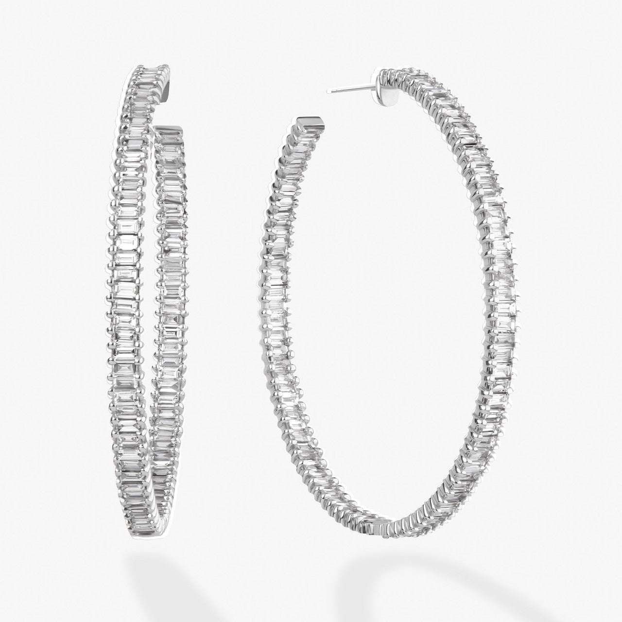 White Gold Baguette Hoops Earrings