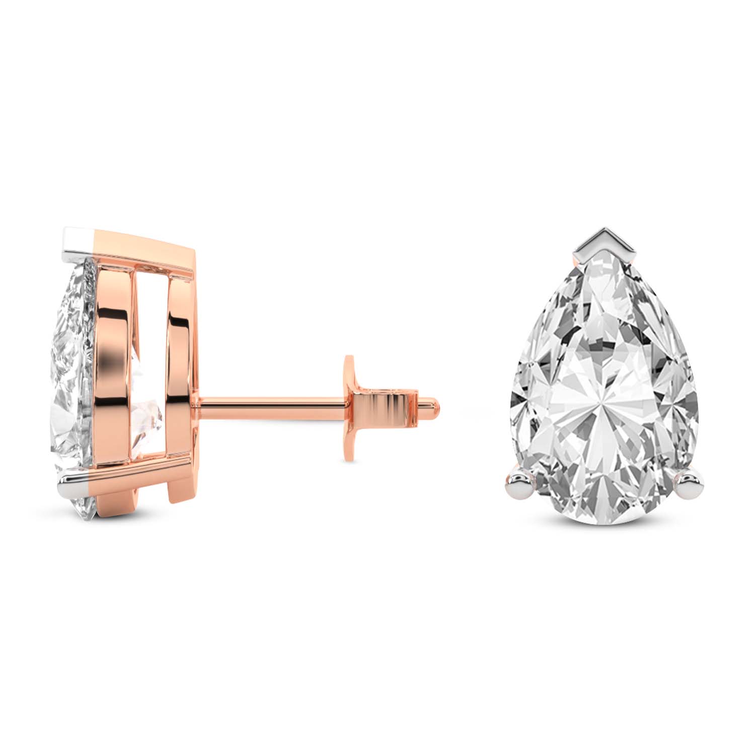 4 Carat Rose Gold Pear Studs