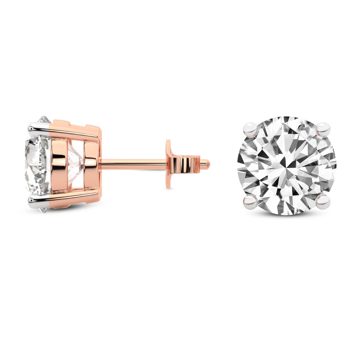 4 Carat Rose Gold Round Studs