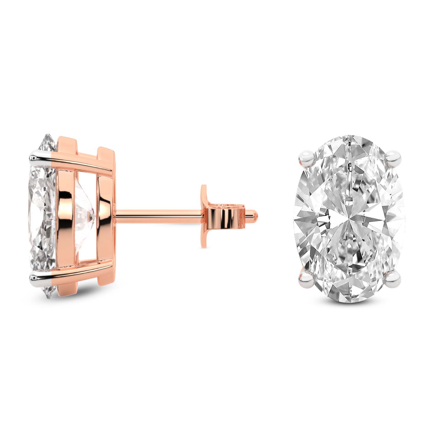3 Carat Rose Gold Oval Studs