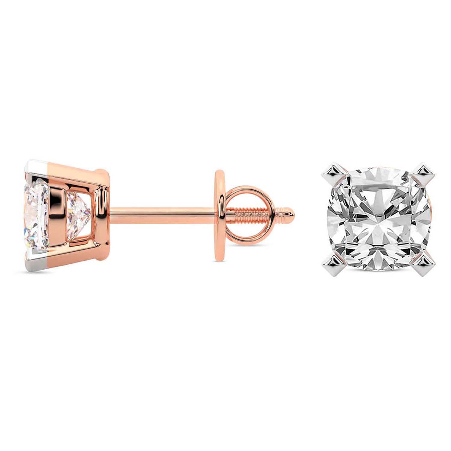 6 Carat Rose Gold Cushion Studs