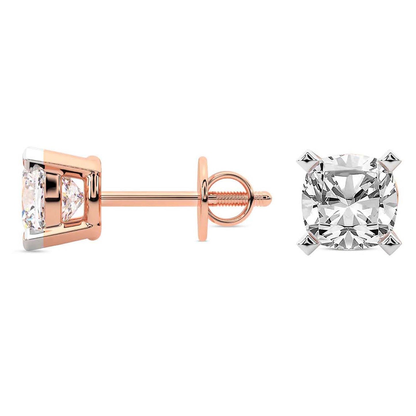4 Carat Rose Gold Cushion Studs