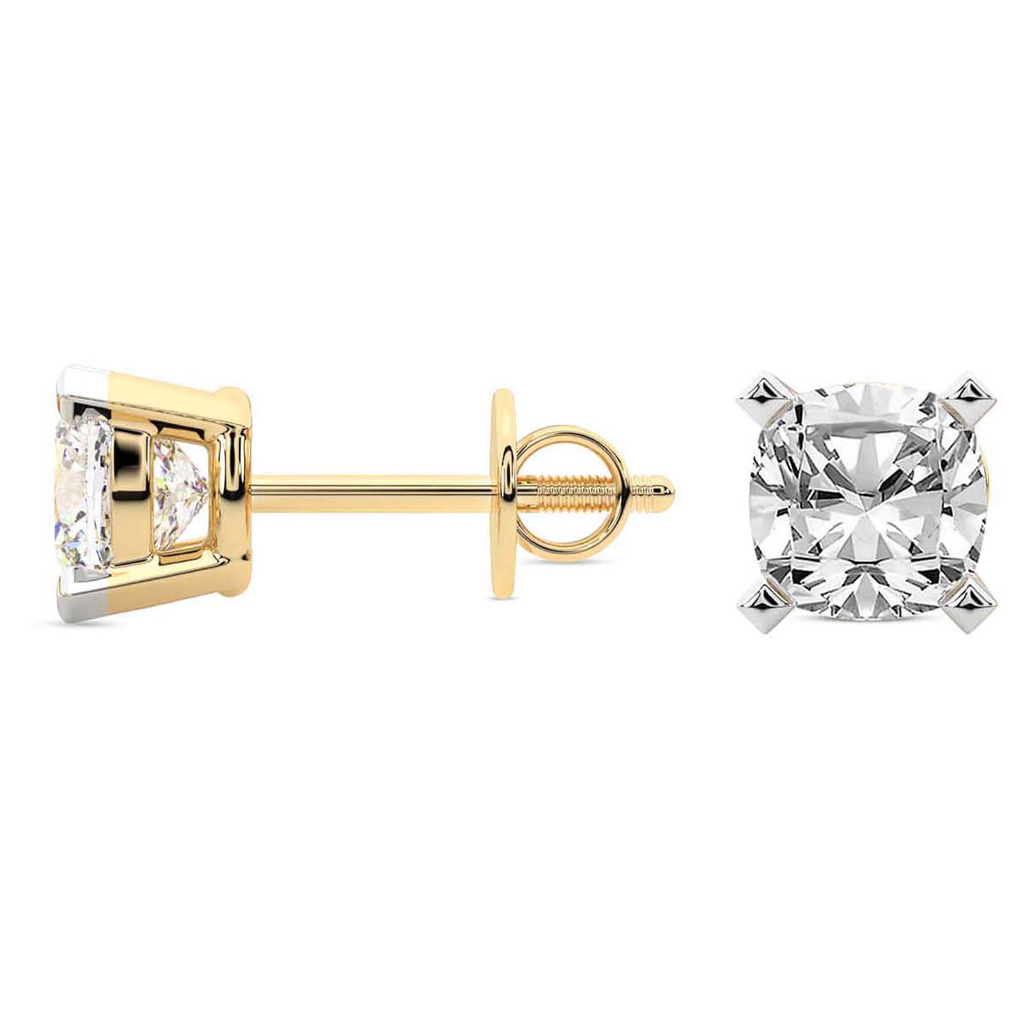 4 Carat Yellow Gold Cushion Studs