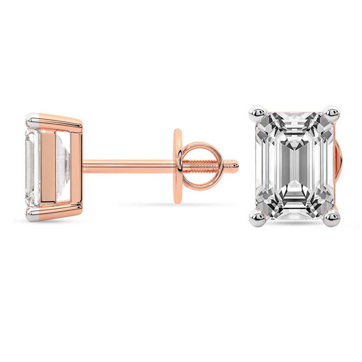 1 Carat Rose Gold Emeral Studs