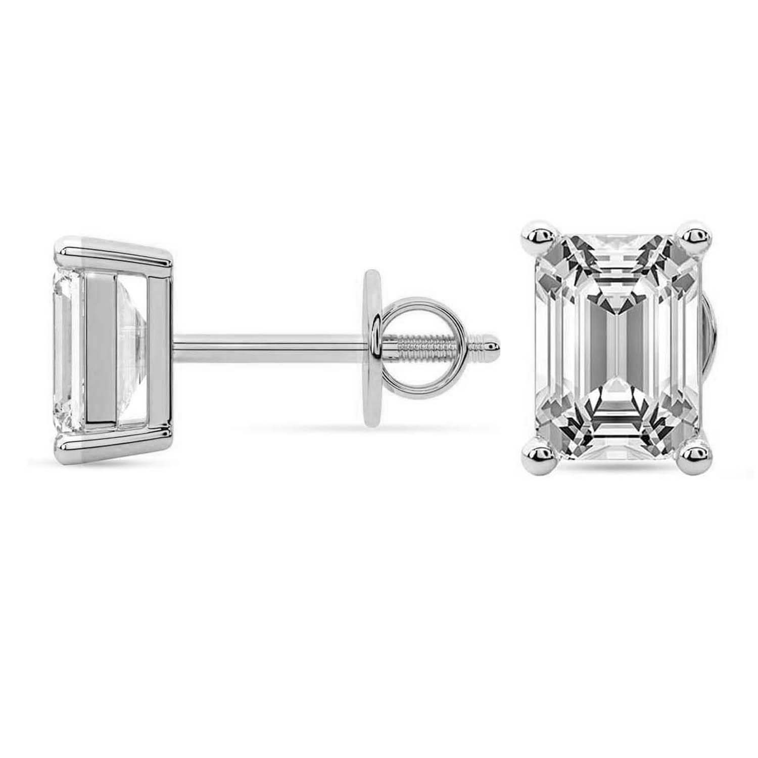 4 Carat White Gold Emeral Studs
