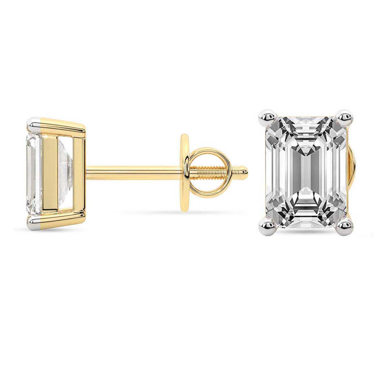 2 Carat Yellow Gold Emeral Studs