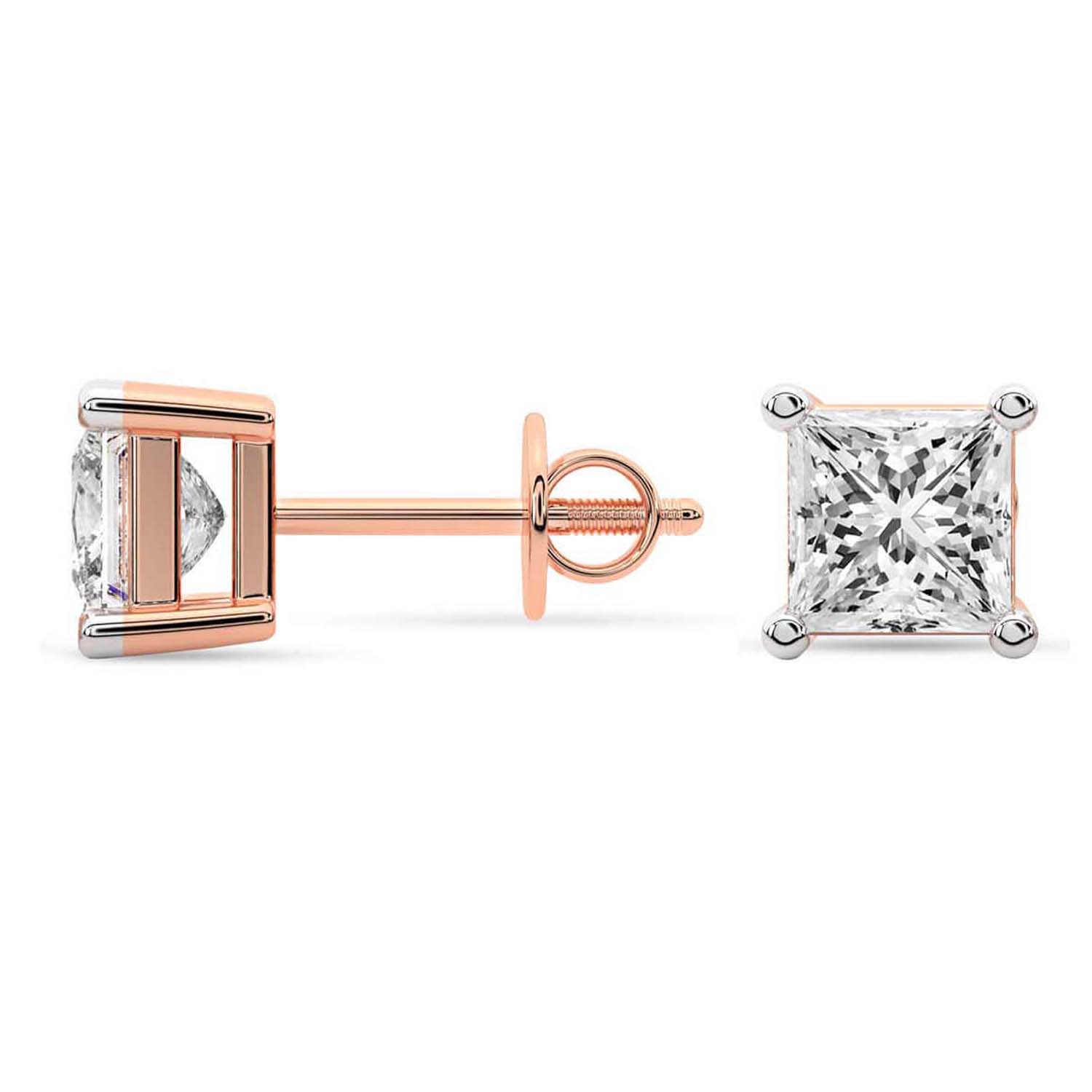 5 Carat Rose Gold Princess Studs
