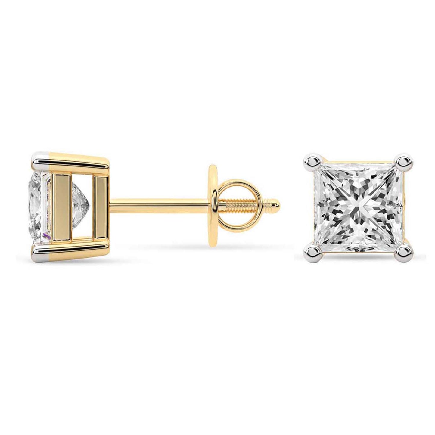 4 Carat Yellow Gold Princess Studs