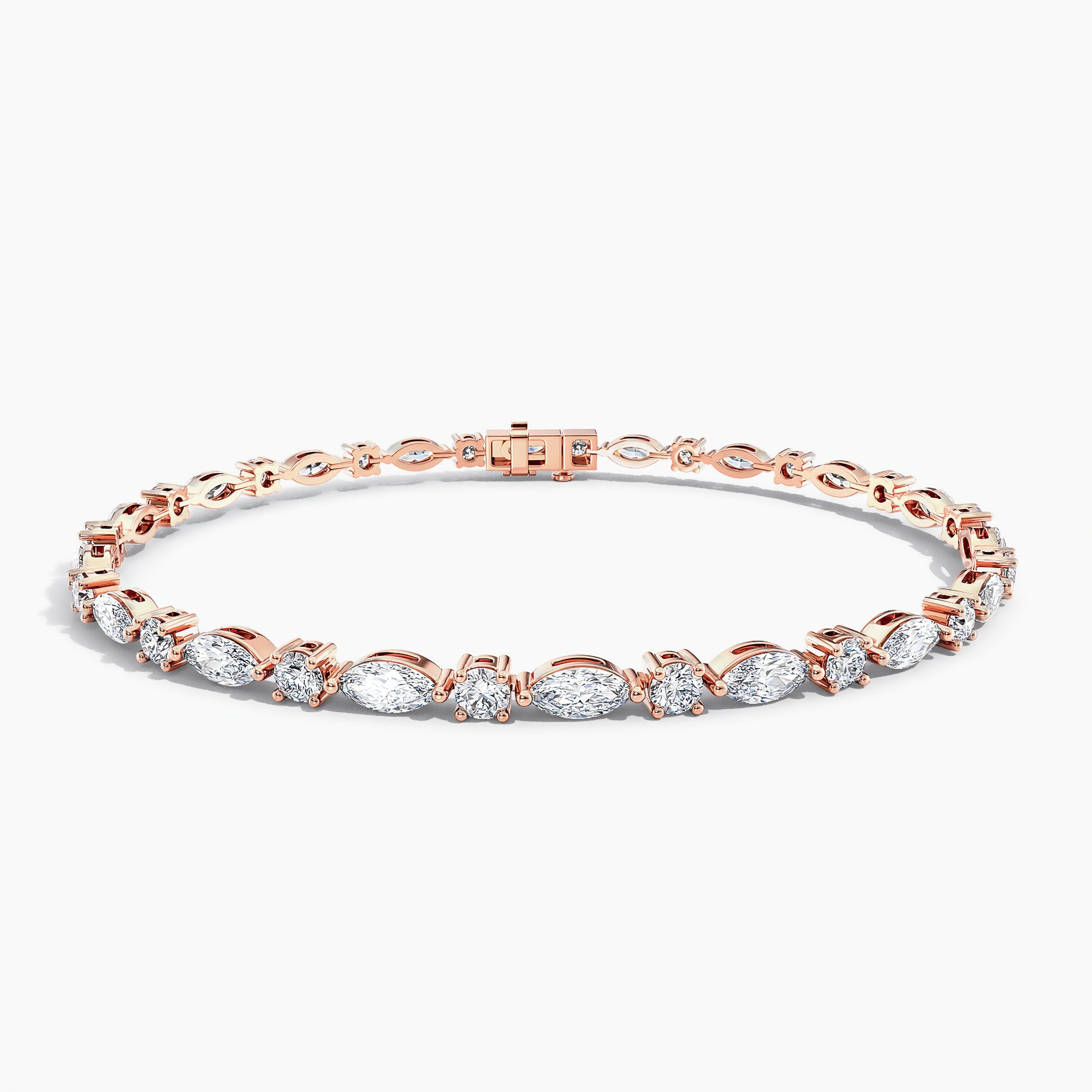 12 Carat Rose Gold Marquise and Round Tennis Bracelet