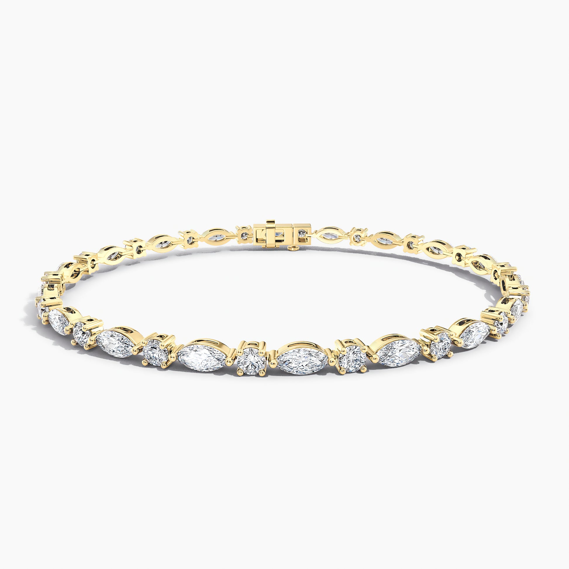 7 Carat Yellow Gold Marquise and Round Tennis Bracelet