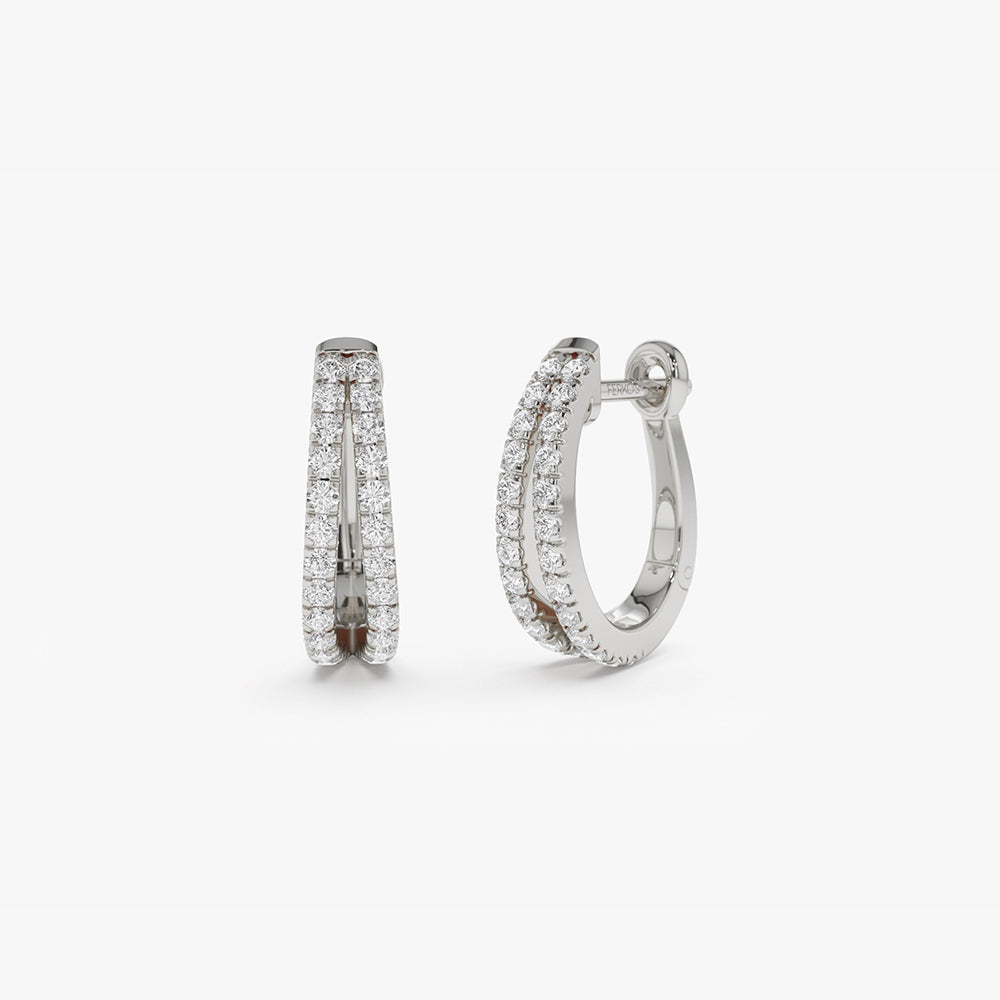White Gold Double Diamond Hoops Earrings