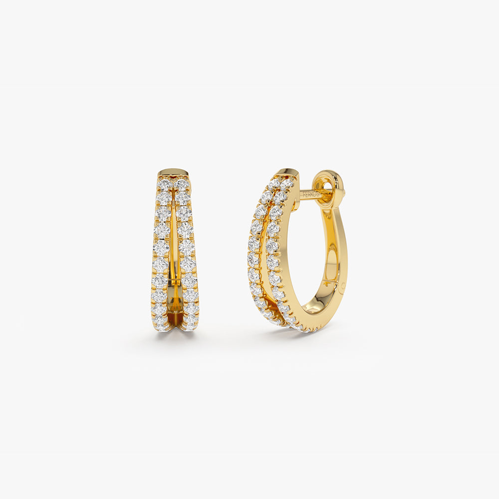 Yellow Gold Double Diamond Hoops Earrings