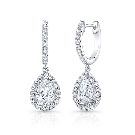 Halo Pear Shape Diamond Drop Earrings