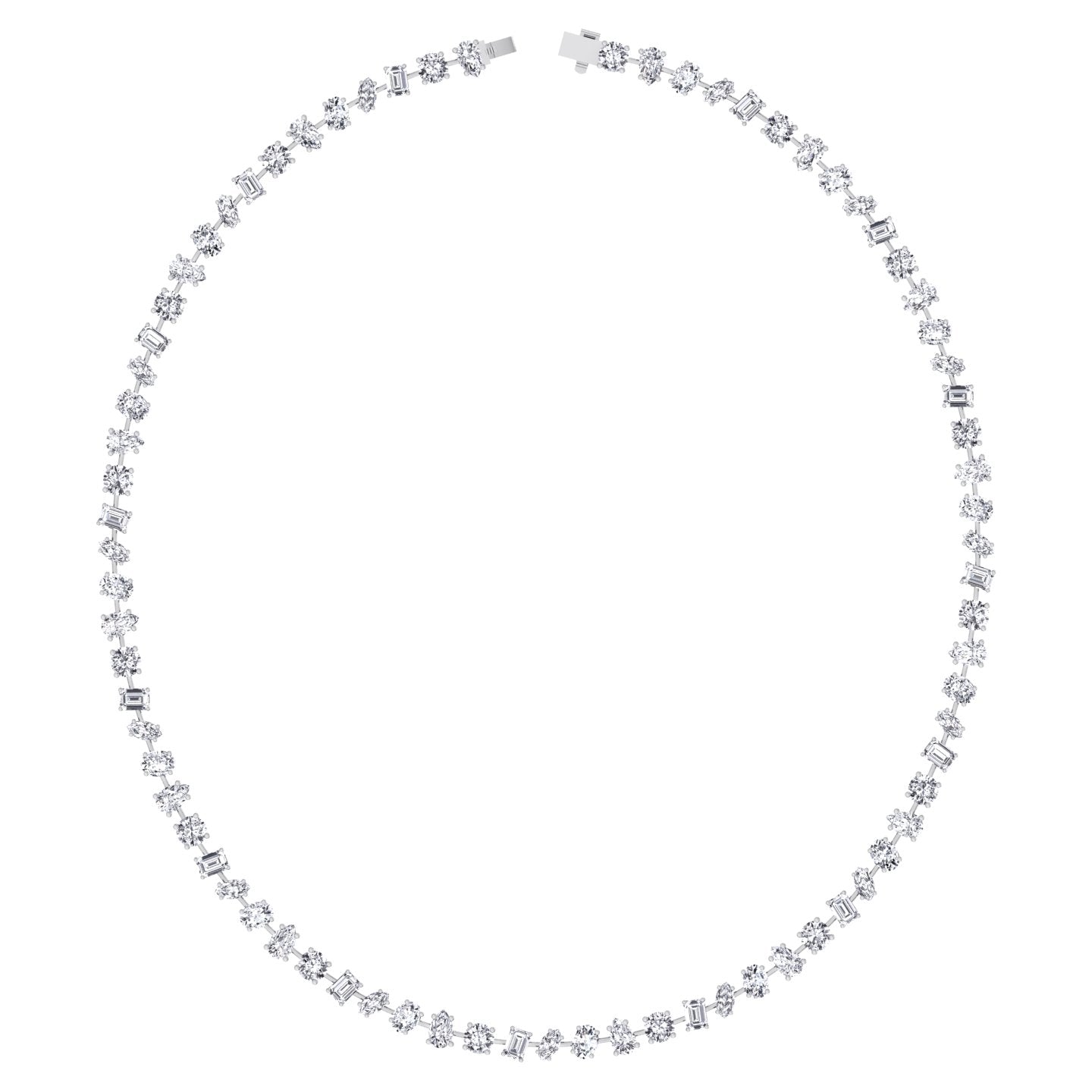 White Gold Mutli Shape Tennis Necklace