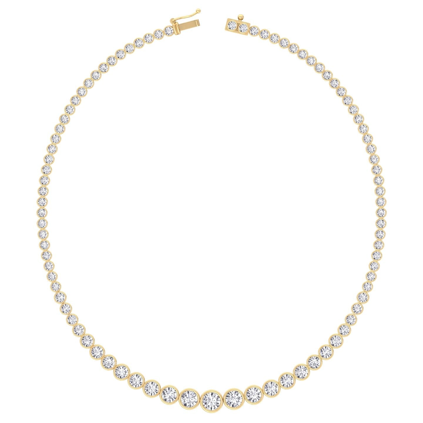 Yellow Gold Round Bezel Tennis Necklace